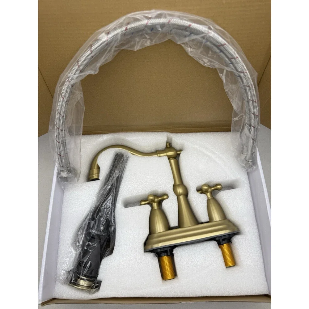 Cross Handles Centerset Bathroom Faucet For Sink 3 Hole w/Overflow Pop Up Drain